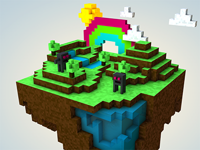 Voxel Island 3d c4d experimental illustration island pixel rainbow voxel world