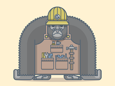 Hard-Working Gorilla ape character construction illustration illustrator toolbelt tools vector