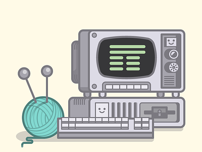 Knit and Code computer illustration illustrator knit old oldschool pc tech vector vintage wool
