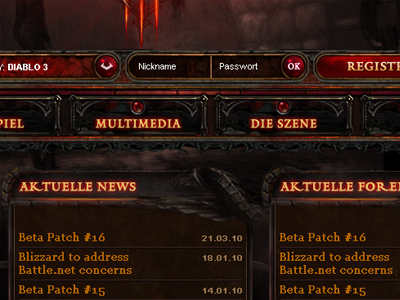 Diablo 3 Fansite dark diablo fantasy game interface screendesign webdesign