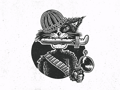 Criminal Cat analog animal bw cat fun gangster gun illustration knife sketch