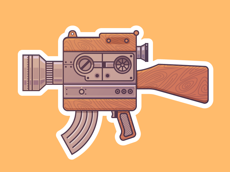 Camera Gun Sticker camera gun sticker sticker mule contest vintage wood illustration gadget device