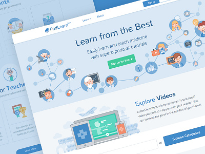 PodLearn Landing Page WIP hero illustration landing page medical simple ui design vector web design website wip