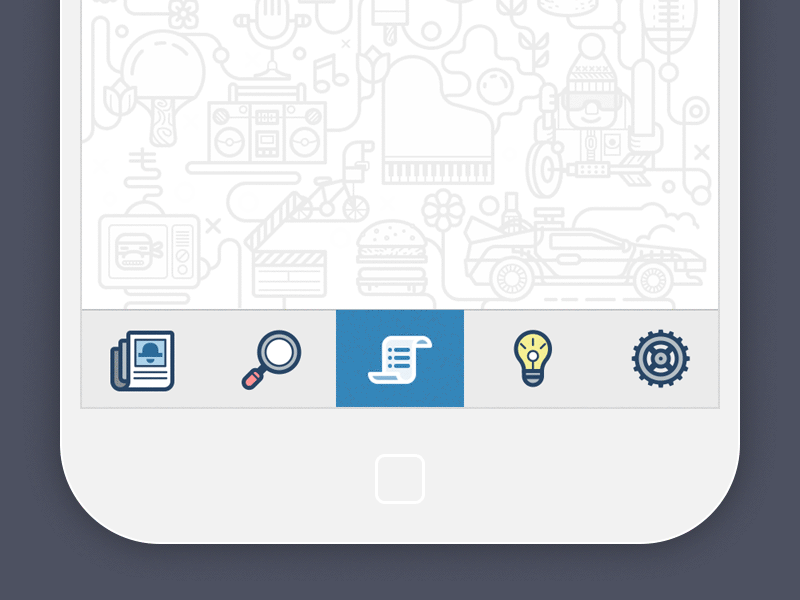 App Toolbar Icons animation app bulb feed gif icon ios news search settings simple