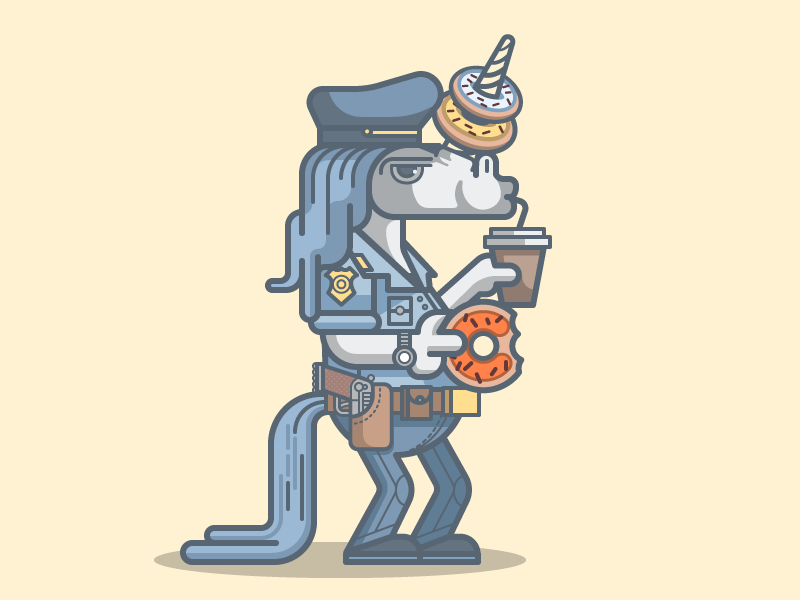 Unicop animal illustration cop police doughnut horse unicorn illustrator vector character