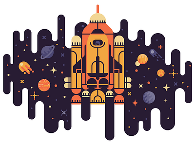 Up Up To The Stars colorful contest cosmos illustration minimal planets rocket simple space stickermule vector