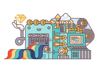 Rainbow Machine character diamond face funny gem illustration machine print rainbow science tech vector