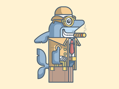 Business Shark animal business cigar clean fish illustration shark smoke vector