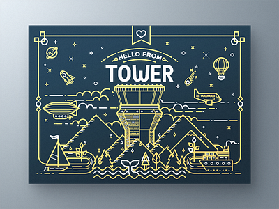 Tower Greeting Card card flyer illustration illustrator nature print sky space vector