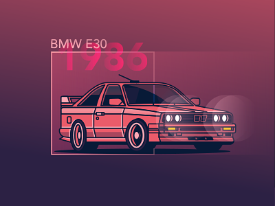 BMW E30 night light vehicle 80s retro adobe illustrator illustrations bmw car