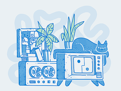 Living Room Tiger cat illustration ipad pro procreate tech tv