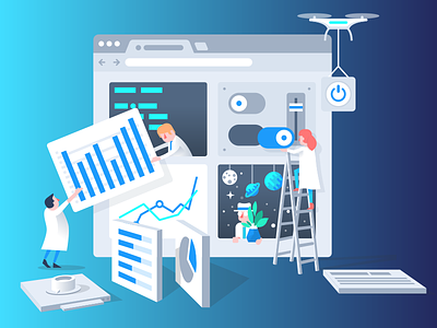 Building Dashboards 3d characters dashboard data drone illustration science ui vector web app