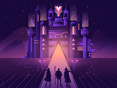Adventure awaits 80s castle illustration neon night vector