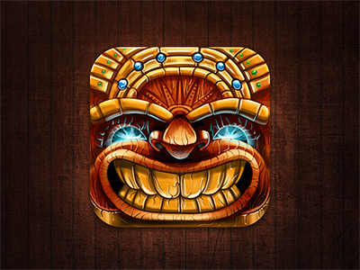 Tiki Kingdom App Icon app app icon character game gold icon mask metal shiny smile wood