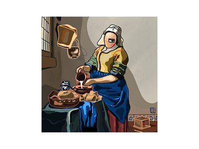 milk maid blue characterdesign graphic design illustration milk maid painting pose procreate vermeer