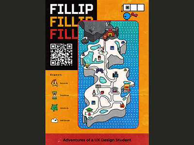 Fillip Video game poster branding cute graduate graphic design icon infographic journey journey map logo melbourne pizza poster retro university ux design video game