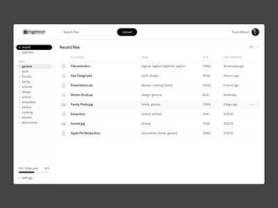 Tag-based storage site black and white cloud grey scale storage tags ui ux