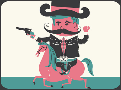 Stay tuned for Texture/ Shadowing fancy gun horse illustration mustache retro texas tiny horse trot western
