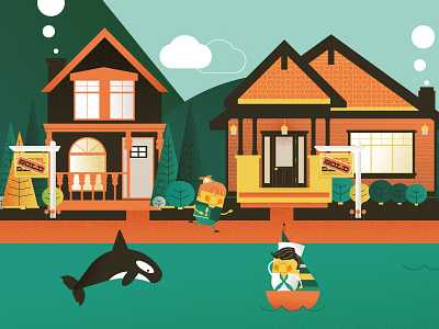 Real estate goodies child for sale home house illustration orca sailing sailor school schoolboy trees water
