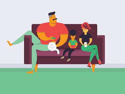 Big shoulders, big heart. cat couch family fun illustration kitty living room oaf tech togetherness