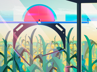 Future corn: Now with Tractor Vision! agriculture. tractor corn drone farm farming future gradient light magic
