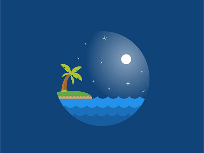 Night island animation beautiful blue design icon illustration landscape logo nature night sea type wave