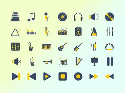 Music icon set with blue and yellow theme blueyellow icon musicicon musiciconset