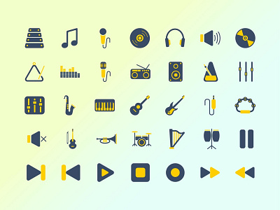 Music icon set with blue and yellow theme