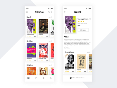 Online Book Store app app ui book clean icon iphonex menu slider ux webdesign
