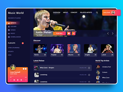 Music World clean dashboard design icon music player songs ux ux ui web website