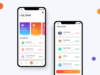 Banking and Finance App app bank banking app branding business businesscard clean colors credit cards design finance finance app icon inspiration interfaces ios mobile uiux