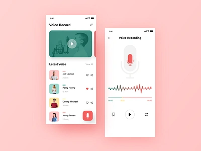 Voice Recorder App app clean design icon ios mindinventory mobile play record record app text ui uiux ux vector voice voice record