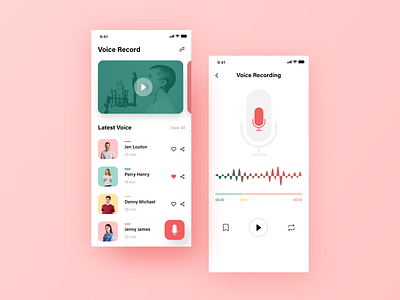 Voice Recorder App app clean design icon ios mindinventory mobile play record record app text ui uiux ux vector voice voice record