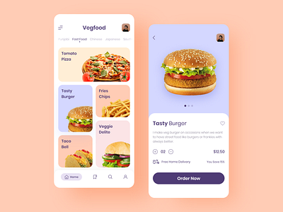 Food App app app design colorful design food app home screens illustraion onboarding screens
