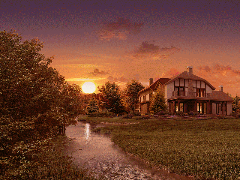 Day & night art design house illustration landscape photoshop techdesign