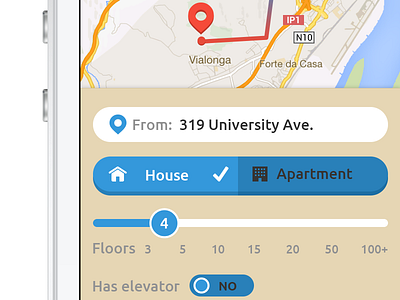 Moving app furniture location map moving pin route slider switch