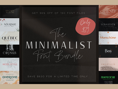 The Minimalist Font Bundle 190 fonts only 29$ branding clever display font flat font lettering logo logo designs minimalist simple