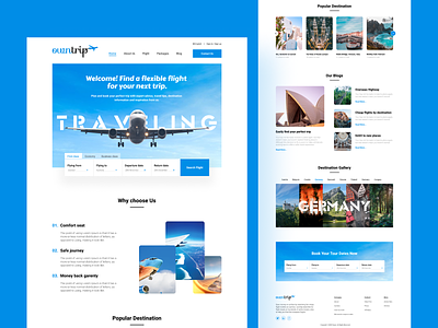 owntrip aircraft airlines airplane airport cabin flight home page design hotel booking hotel cabin landing landing page restaurants room booking travel agency trip vacation web design web page website website design