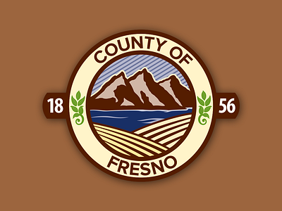 County of Fresno Seal agriculture county design farm field fresno graphic lake leaf mountains river seal