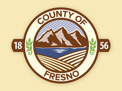 Fresno County Revised agriculture badge county design farm field fresno graphic lake mountains river seal