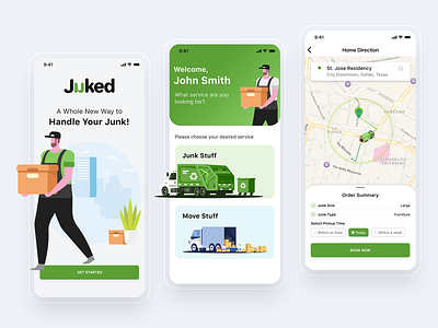 Junk Removal Service App UX UI Design app app design dashboard illustration ios junk map order pixvoice service app splash tabs