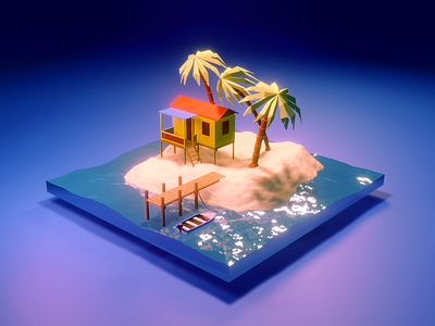 Tropical Island Illustration 3d blender diorama game art game design illustration island isometric isometric illustration low poly low poly lowpoly lowpolyart tropical vector