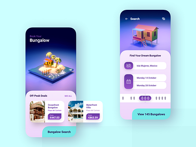 Bungalow Booking Mobile App bungalow diorama illustration isometric low poly low poly lowpoly lowpolyart mobile mobile app mobile app design mobile design mobile ui product design ui ui ux ui design uidesign uiux