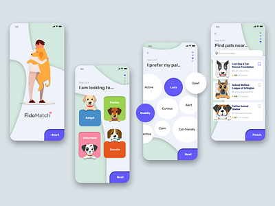 Dog Adoption Onboarding Process | Concept App 🐾 adoption app dogs fido mobile ui onboarding pet shelter
