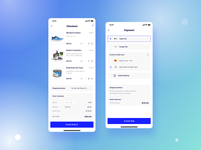 Checkout Process ( Ecommerce app) adobexd cart checkout clean design ecommerce ecommerce app payment shopping app ui ux design