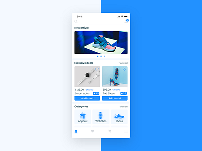 E - commerce app , Home screen.