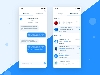 E-Commerce App (Notifications And Message Screen) adobexd clean design ecommerce ecommerce app interaction message messages notifications push notifications shopping app store ui ux design
