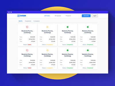 GenCode branding dashboard design file status generate qr illustration minimal product design qr qr code status ui upload ux ux research web website