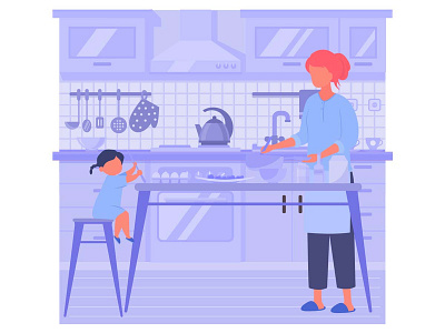 Mom and daughter cooking daughter eating food home interior kitchen