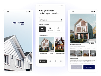 Metrium RENT - mobile app for rent apartments. apartments app concept design interior minimalism mobile rent ui ux